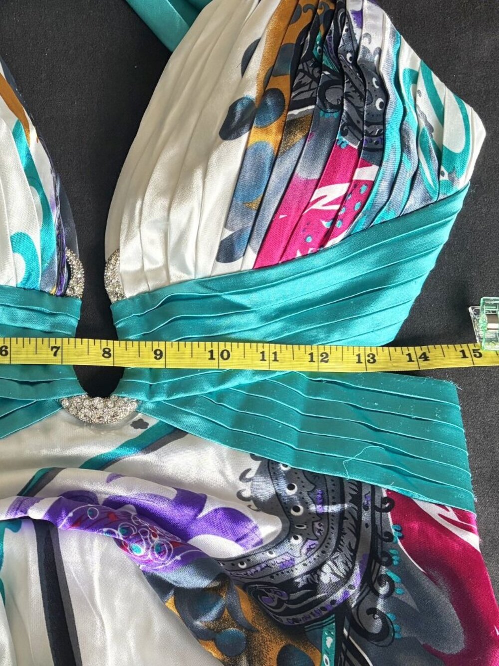 Vintage Cache Mermaid Evening Gown in Teal, White, Purple & Pink, Size 8 - Picture 8 of 16